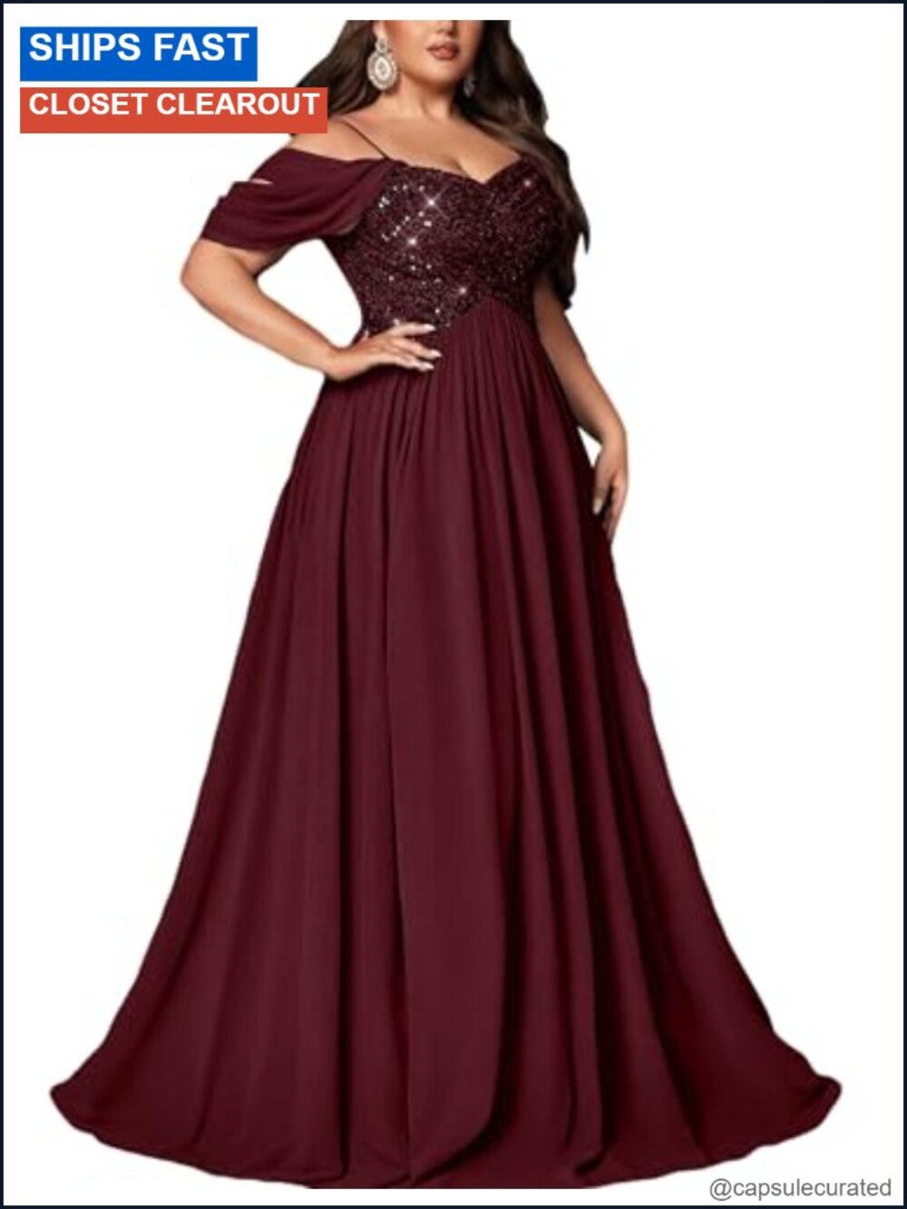 Plus Size Wedding Guest Dress Sequin Chiffon Formal Evening Gown